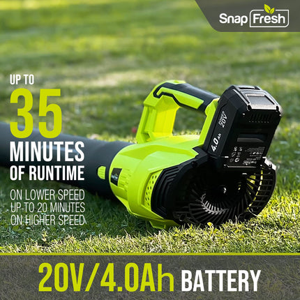 SnapFresh 20V MAX Leaf Blower - 420 CFM Cordless Leaf Blower with 4.0Ah Battery & Charger, Electric Leaf Blowers for Lawn Care, Battery Powered Leaf Blower for Snow Blowing