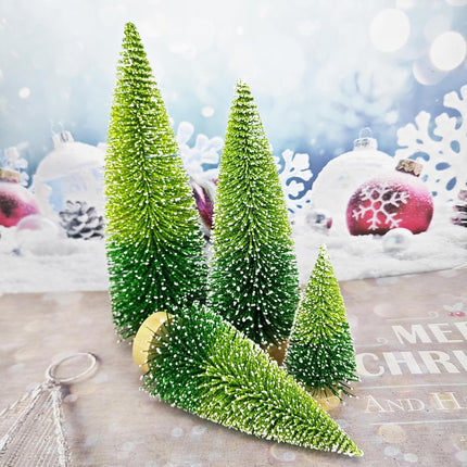 Mini Christmas Tree, Gradation Green Bottle Brush Trees Small Pine Tree with Wooden Bases for Xmas Holiday Party Home Tabletop Tree Decor (4pcs)