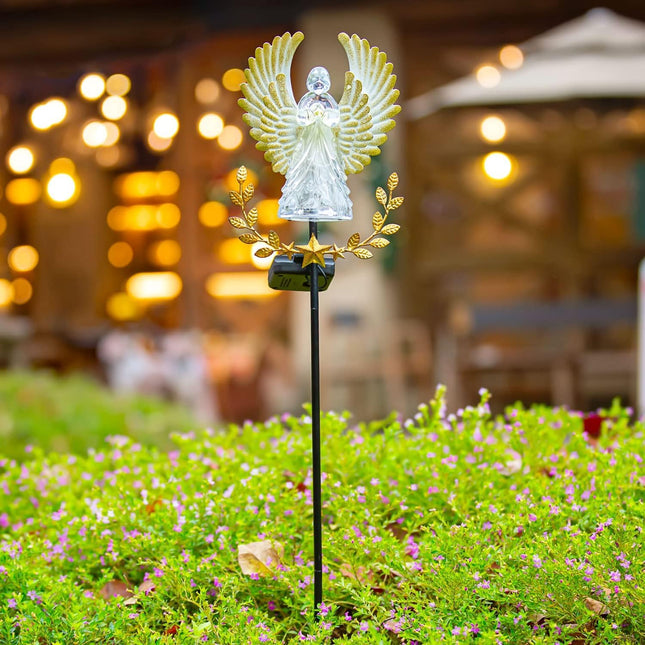 Solar Angel Garden Stake Lights Solar Metal Angel Outdoor Lights Cemetery Grave Garden Remembrance s Waterproof Garden Patio Yard Lawn Decoration