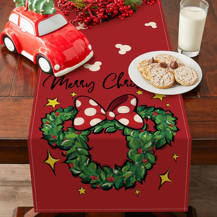 Seliem Merry Christmas Mouse Wreath Table Runner, Xmas Red Polka Dot Bow Stars Kitchen Dining Table Decor, Winter Holiday Farmhouse Home Decoration Indoor Outdoor Party Supply 13 x 72 Inches