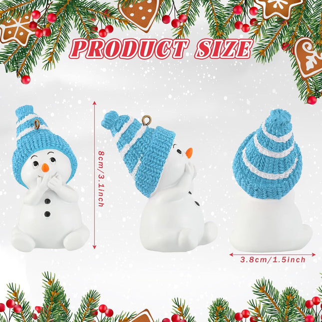 Lyrow 6 Packs Resin Snowman Christmas Ornament with Various Animated Faces Christmas Tree Hanging Decorations, Party Decors for Holiday Stocking Stuffers Tree Wreath Mantel Garland Decor (Blue)
