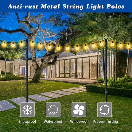 2 Pack 10Ft String Light Poles,Light Poles for Outside String Lights,Outdoor Light Poles with Fork,Metal Poles Stand for Patio,Backyard,Deck