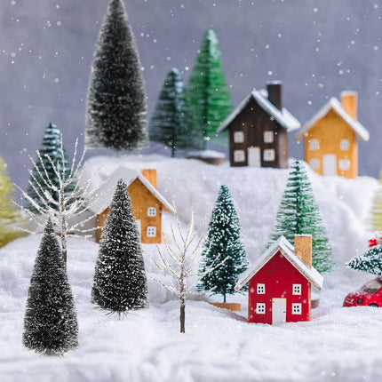 Ysleen 6 Pieces Mini Christmas Village Tree, Small Artificial Model Trees Mini Decor Trees Village Displays Tree for Miniature House Garden Festival Decorations, 3 Sizes(Snowy Sisal Tree, Frost Tree)