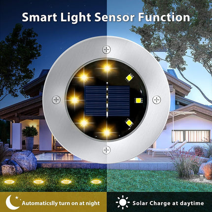12 Pack 8Led Solar Garden Lights Outdoor Waterproof Sidewalk Disk Bright InGround Landscape Lighting For Lawn Patio Pathway Yard
