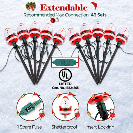 2-Pack Christmas Pathway Lights Outdoor with 5 Santa Lights, 10FT Santa Claus String Lights with Stakes, Plug in LED Xmas Path Lights, Waterproof Outside Christmas Decorations for Yard Lawn Walkway
