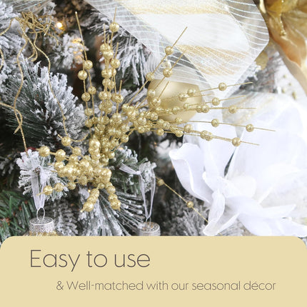Sea Team 24-Pack Artificial Glitter Berry Stem Ornaments, Decorative Bead Sticks, Glittery Twigs, Picks, Branches for Christmas Tree, Small Vase, Holiday, Wedding, Party (17 Inches, Gold)