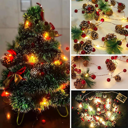 PHILIPOUS Christmas Lights, Garland with Lights Fairy Lights Pine Cone Berries Indoor and Outdoor Christmas Tree Lights Winter Holiday Year Decor, Battery Powered. (2M 20 Lights) (Pine Cone)