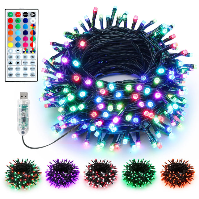 USB Christmas String Lights, 33ft 100 LED Christmas Lights Color Changing with Remote, RGB Multi Colored Fairy Lights, Outdoor Indoor Twinkle Tree Lights for Party Patio Home Bedroom Decor