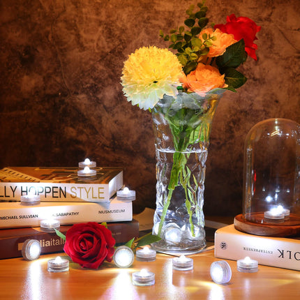 HL Submersible LED Light,White Small LED Light,100 Hours Waterproof Flameless Led Lights Battery Powered for Wedding Home Vase Festival Party Decoration 12pcs (Built-in 24 Batteries)