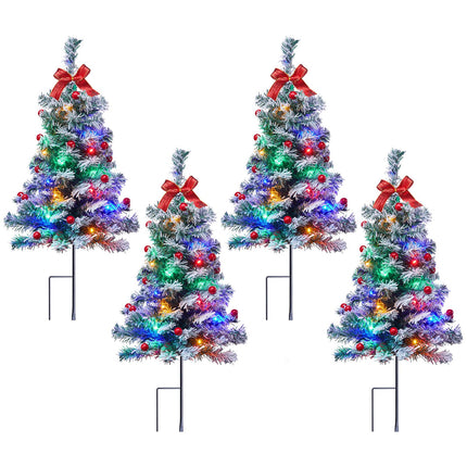 Outdoor Christmas Tree, 4 Packs 30 Inch Snow Flocked Outdoor Christmas Trees for Yard Sidewalk Driveway Walkway Grave Outside Christmas Tree