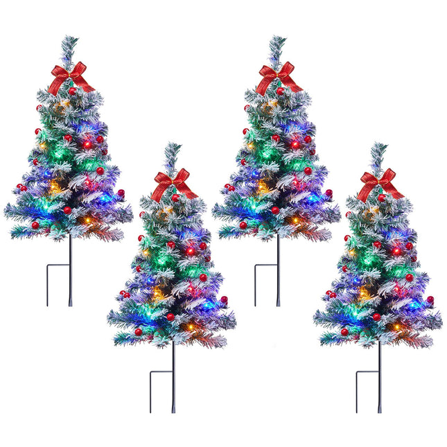 Outdoor Christmas Tree, 4 Packs 30 Inch Snow Flocked Outdoor Christmas Trees for Yard Sidewalk Driveway Walkway Grave Outside Christmas Tree
