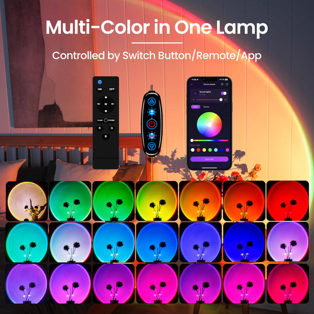 Sunset Projection Lamp with Remote/APP Control,Multi-Color LED Sunset Light Night Light,360 Degree Rotation Sunset Lamp for Photography/Party/Room Decor,s for Christmas,Thanksgiving Day