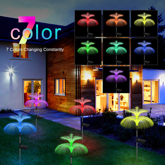Solar Garden Lights 3 Pack d Solar Outdoor Lights Waterproof 7 Color Changing Double Jellyfish and Star Solar Flower Lights for Christmas Outdoor Yard Garden Decor,s for Women