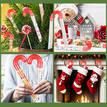 12Pcs Christmas Candy Cane Tubes, Clear Candy Containers with Red Topper, Plastic Tubes for Sweets for Christmas Party Supplies