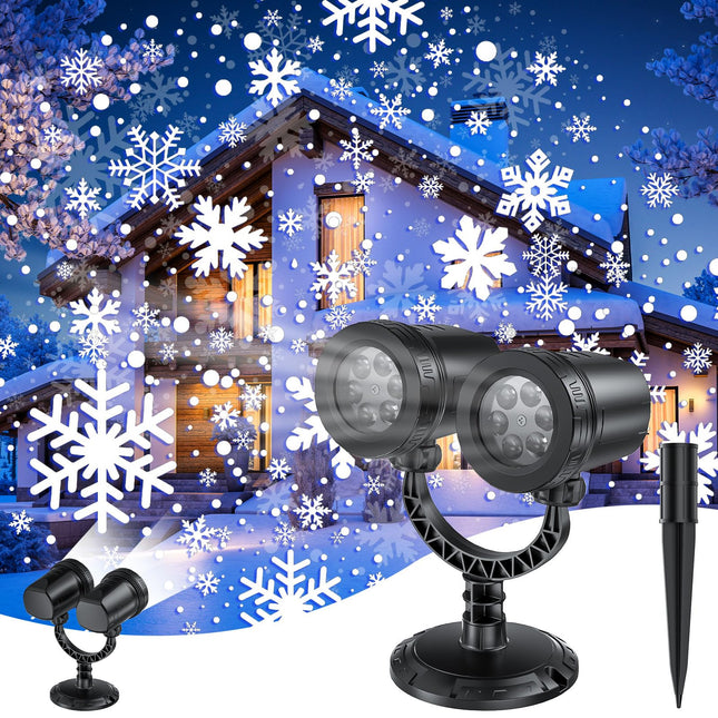 Christmas Projector Lights Outdoor - d Double Head Brighter Waterproof LED Snowflake Projector Lights for Outdoor & Indoor Parties, Garden, Patio, and Christmas Decorations