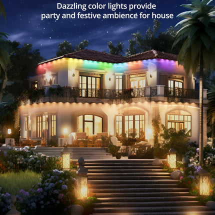 RGB+IC Permanent Outdoor Lights for House Garden, 50Ft Smart Eave Lights, String Lights, IP67 Waterproof, for Christmas Halloween Decor Birthday with Alexa, Google Assistant APP/Remote Control