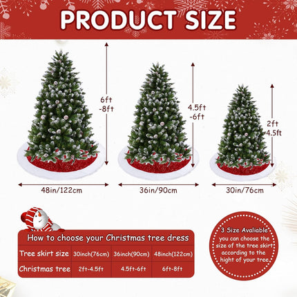 TOCHGREEN Sequin Christmas Tree Skirt 48inches Sparkly Tree Skirts with White Faux Fur Plush Tree Mat for Xmas Tree Holiday Winter Home Party Christmas Halloween Thanksgiving Decoration