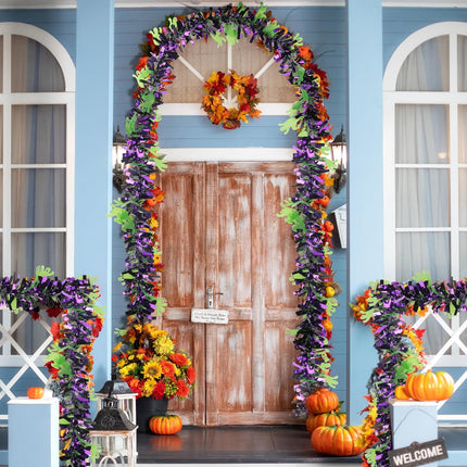 4 Pieces 32.8 Ft Halloween Ghost Tinsel Garland Green Purple Twist Garland Hanging Decorations for Halloween Holiday Birthday Party Supplies Indoor Outdoor Ornaments Home Decor