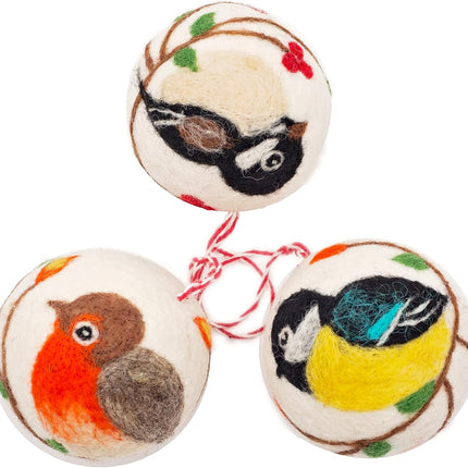GLACIART ONE Felt Christmas Ornaments Balls Set of 3 Large 2.4” Christmas Tree Decorations, Hanging Christmas Garland, Ideal Christmas & Fall Season Decoration Zealand Natural Wool
