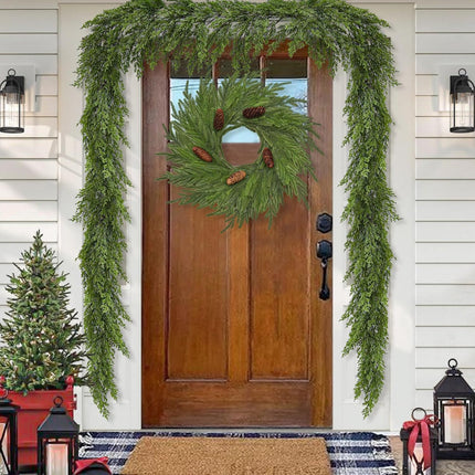 6 Ft Christmas Norfolk Pine Garland Artificial Pine Greenery Garlands Real Touch Winter Pine Garland for Mantle Fireplace Stairs Railing Table Wall Front Door Porch Home Decor