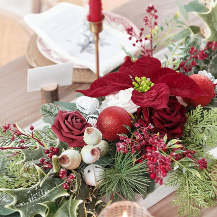 TINGE TIME Christmas Decoration Artificial Flowers Combo, 36pcs DIY Pine Needle, Bell, Berry Set for Xmas Tree Fireplace Staircase Wall Home Decoration (Bell & Pine Needle)