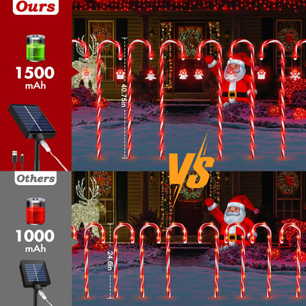 41" Solar Christmas Candy Cane Lights with Remote, 10 Pack 110Led Large Outdoor Christmas Decorations Pathway Lights USB Charge with 8 Modes for Xmas Patio Garden Yard Lawn Holiday Party Walkway Decor