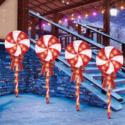 4PK 26" 160LED Lollipops Peppermint Pathway Markers Christmas Lollipops Pathway (26" 160 LED 4 Pcs)