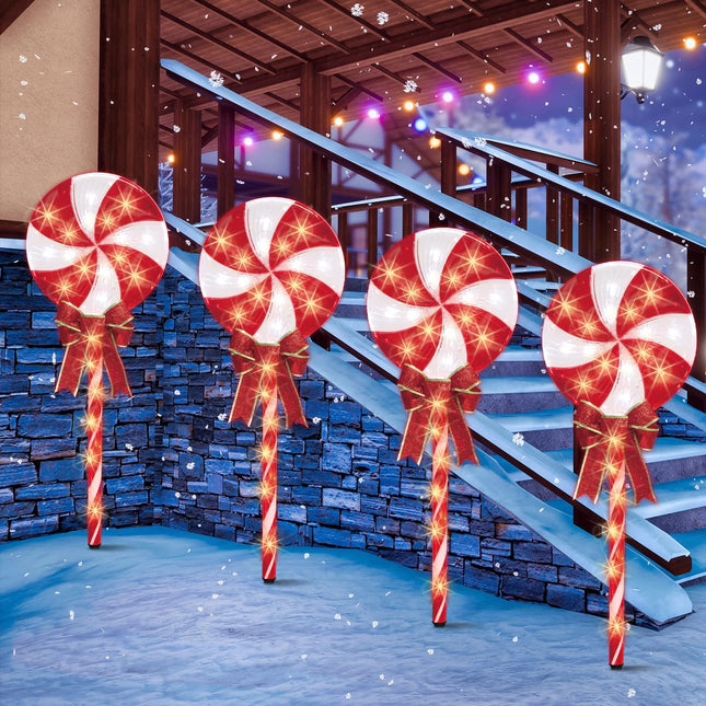 4PK 26" 160LED Lollipops Peppermint Pathway Markers Christmas Lollipops Pathway (26" 160 LED 4 Pcs)