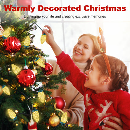 C9 LED Christmas Lights Outdoor, 50 LED 32 FT C9 String Lights for Christmas Plug-in Strawberry Bulbs Connectable UL for for Indoor Outside Roofline Patio Home Xmas Decoration, Warm White