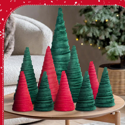 Iceyyyy 10 Pcs Rustic Christmas Velvet Tree Set-Modern Velvet Cones Tabletop Trees-Handmade Tabletop Trees Centerpiece for DIY Xmas Holiday Home Entryway Decor