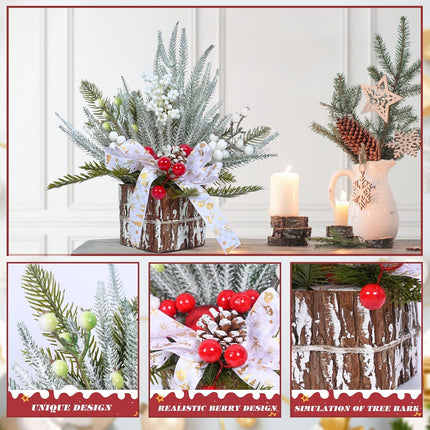 LOLStar Christmas Trees, Tabletop Artificial Mini Christmas Tree Decorations with Christmas Ball Ornaments Pine Cone Red White Berry for Xmas Fireplace Mantel Party Winter Indoor Outdoor Decoration