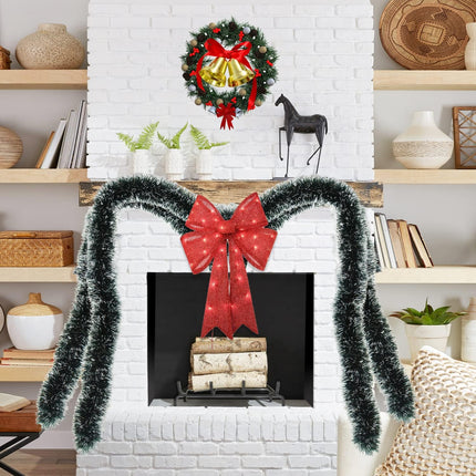 KIMOBER 32.8 Ft Christmas Tinsel Garland,Blackish Green Frost Tip Metallic Garland for Christmas Tree Xmas Party Decorations