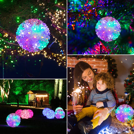 Christmas Lighted Sphere Balls Outdoor - 3 Pack 5.5" 50 LED Hanging Starlight Light, Replaceable Bulbs with Add-On Plug, Hanging Lights for Trees Party Wedding Patio Indoor Decorations