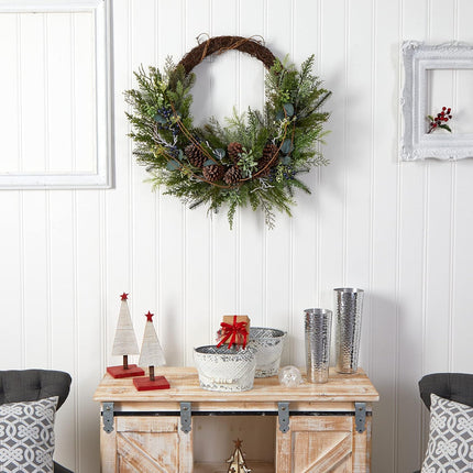 Nearly Natural 30in. Pine and Pinecone Artificial Christmas Wreath on Twig Ring
