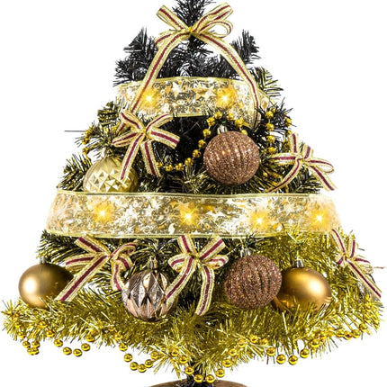 Small Artificial Christmas Tree Decorations - Mini Christmas Table Top Tree 2 FT, Xmas Desk 24 Inch Tree with 20 LED Ribbon Lights, Hanging Ornament for Home Decor Indoor Office Holiday Tabletop Party