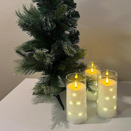 Flickering Flameless Candles with Remote, 6pcs Battery Operated Candles with Embedded String Lights, LED Electric Candles Acrylic Pillar Candles D3 H6, White