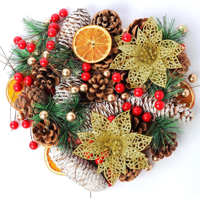 247Pcs Christmas Pine Cones Bulk Berry Pine Branch Set, Wiht Dried Orange Slices for DIY Crafts Home Decorations Xmas Tree Tag