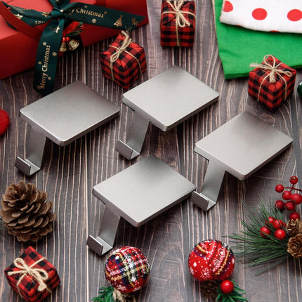 Christmas Stocking Holder Metal Fireplace Stocking Hangers Mantel Christmas Stocking Hanging Hooks Ornament Hooks Heavy Duty Weighted Stand Holder Bases for Xmas Party Decor (4, Silver)