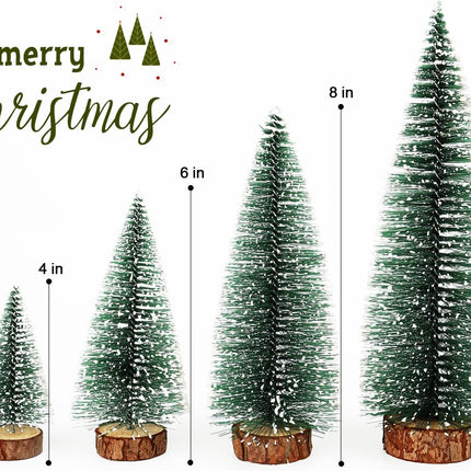 Bottle Brush Trees Christmas Decor, Small Mini Christmas Trees for Tabletop, Christmas Decorations for Indoor Kitchen Village Table Centerpieces, Mini Green Xmas Flocked Frosted Sisal Tree