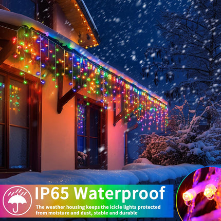 Solar Christmas Lights Outdoor Waterproof, 50+16Ft 506 LED Icicle Lights for Outside with 101 Drops Connectable Rechargeable Dimmable 8 Modes Fairy Lights for Xmas Outdoor House Roof Eaves