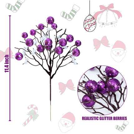 Sggvecsy 15 Pack Artificial Glitter Berry Stems 11.4 inch Christmas Glitter Berries Spray Picks Holly Berry Branches for Christmas Tree Ornaments DIY Crafts Wreath Xmas Holiday Home Decor(Purple)