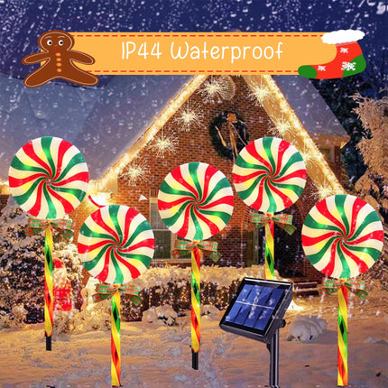 Christmas Solar Lollipop Pathway Lights 5 Pack Outdoor Candy Cane Stake Light with Bow Waterproof Walkway Xmas Outsides Garden Yard Lighting Landscape Decorative Decoration
