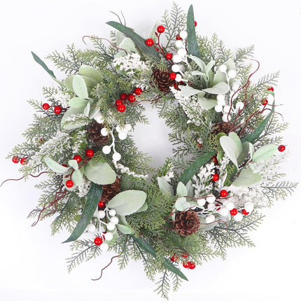 22 Inch Christmas Wreaths for Front Door, Christmas Wreath with Pinecone, Berry and Cypress, Christmas Door Wreath,Christmas Year