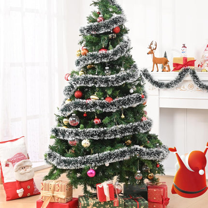 BLEUM CADE 1Pcs 49.2Ft Christmas Tinsel Garland, Green Tinsel Garland with Frost Tip for Xmas Tree Decorations Holiday Birthday Wedding Party Supplies