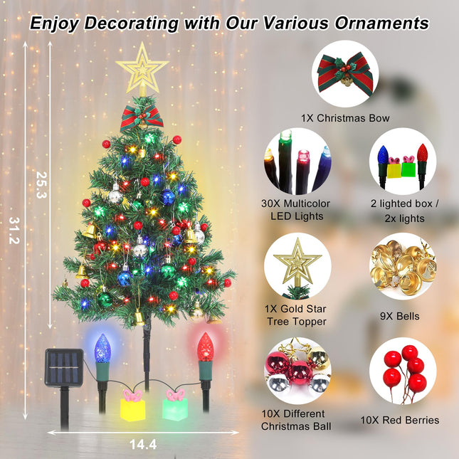 2 Pack Solar Christmas Tree Lights Outdoor with 60 Colorful LEDs 8 Modes Strawberry & Box Lights for Pathway Yard Grave Cemetery Outdoor Christmas Decor