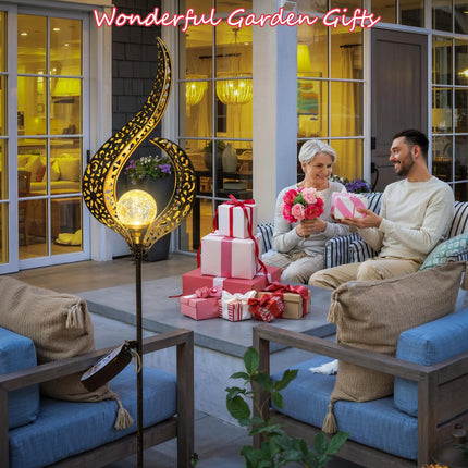 HOMEIMPRO Outdoor Garden Solar Lights Stake Lights, Crackle Glass Globe,Metal Flower Waterproof LED Fairy Lights for Pathway,Lawn,Patio or Courtyard,Gardening (Bronze)