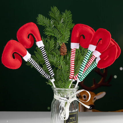 6 Pcs Christmas Elf Legs Picks- 13 Inch Elf Feet Tree Ornaments with Fixed Wire- Striped Plush Stuffed Elf Leg Picks for Christmas Tree Party Home Decorations