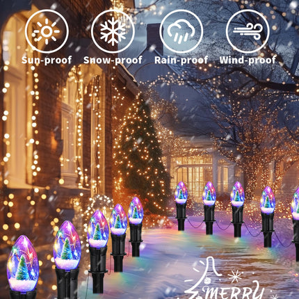Christmas Pathway Lights Outdoor, 25Ft 20 Led C9 Christmas Lights with 20 Stakes, Waterproof Connectable Christmas Walkway Lights for Sidewalk, Yard, Garden, Lawn, Outdoor Christmas Decorations