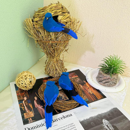 LWINGFLYER 2PCS Blue Artificial Birds Realistic Feather Bird Clip on Christmas Tree Ornaments for Wreath Crafts Wedding Decor Garden Home Decoration