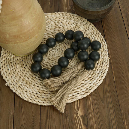 OMISHE Large Wood Bead Garland Black with 1.6" Diameter Wooden Beads and Tassels, 41" Long Rustic Farmhouse Country Wood Beads Garland for Home Tiered Tray Decor, Decorative Beads Garland Black